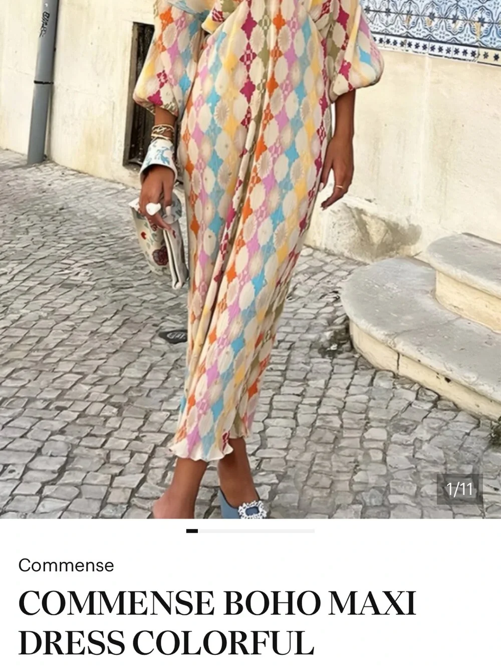 COMMENSE BOHO MAXI DRESS COLORFUL DIAMOND PRINT PARTY DRESS GLAM BOHO CHIC NWT M - Picture 2 of 3